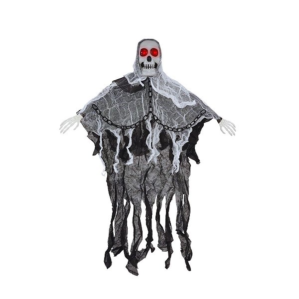 Enfeite Fantasma Decorativo Halloween 85cm com Luz Piscante e Som Ativado por Toque