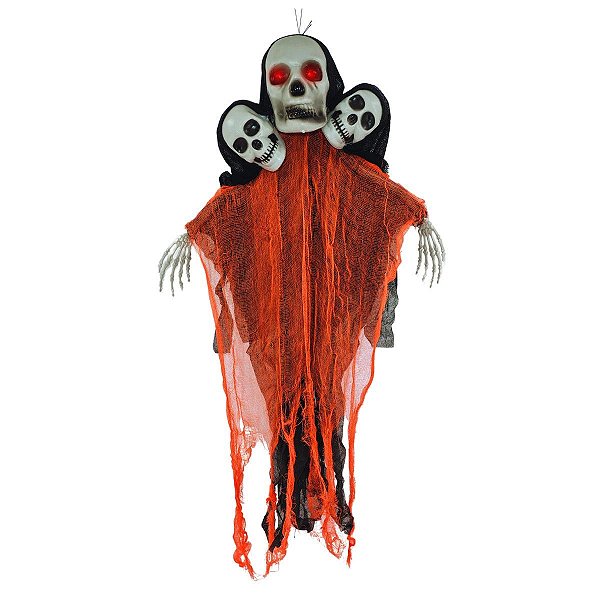 Fantasma Decorativo Halloween 3 Caveiras 85cm com Luzes e Som