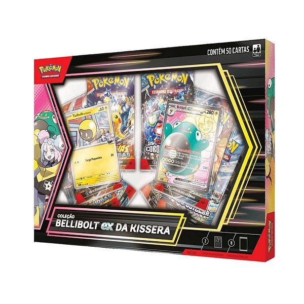 Pokémon TCG Coleção Bellibolt ex da Kissera com 50 Cartas, 8 Boosters e Código Online