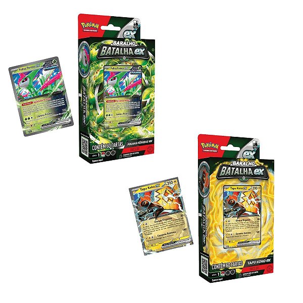 Kit 2 Baralhos Pokémon Tapu Koko e Folhas Férreas ex com 120 Cartas