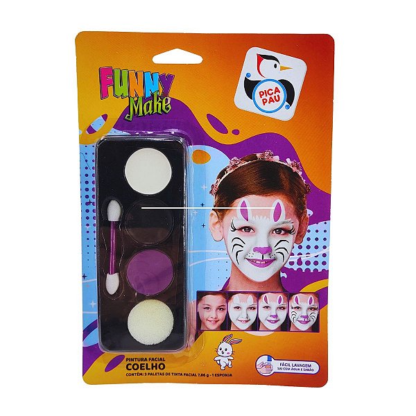 Kit Pintura Facial Coelho Infantil Funny Make Pica Pau Lavável
