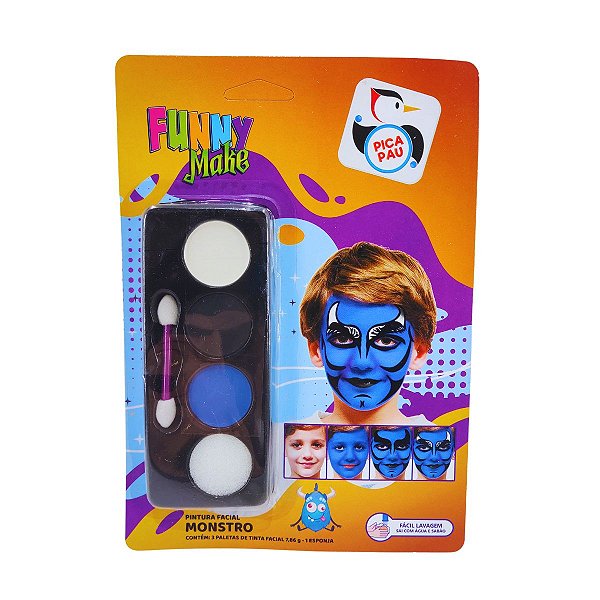 Kit Pintura Facial Monstro Infantil Funny Make Pica Pau Lavável
