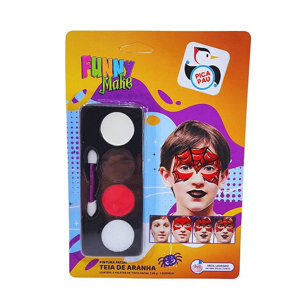 Kit Pintura Facial Teia de Aranha Infantil Funny Make Pica Pau Lavável