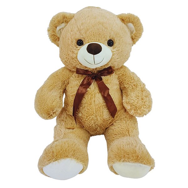Urso de Pelúcia Grande 70cm Fizzy Toys Cor Cappuccino com Lacinho