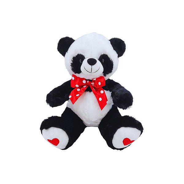 Urso Panda de Pelúcia 27cm – Com Laço Vermelho e Coração Bordado
