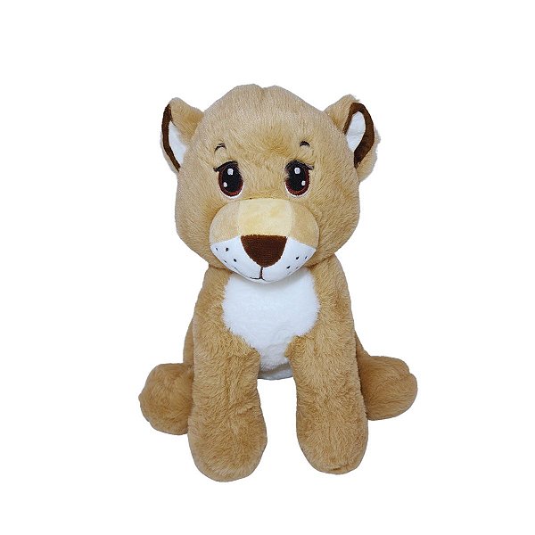 Leoa de Pelúcia Safari 30cm Macia Olhos Bordados Presente Infantil