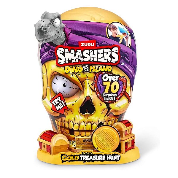 Smashers Dino Island Dino Cinza Gold Treasure Hunt +70 Surpresas