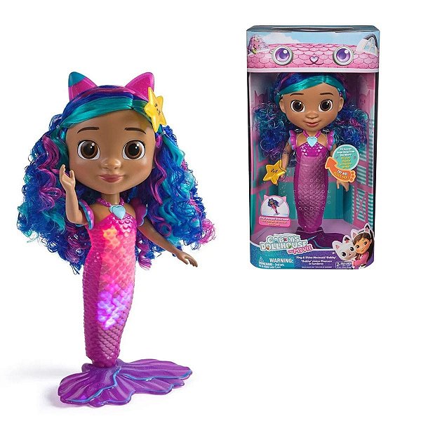 Boneca Gabby Sereia Com 7 Sons Luzes e Cauda Muda de Cor – Sunny