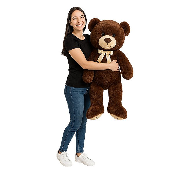 Urso de Pelúcia Grande Chocolate Fizzy Toys com Laço Dourado