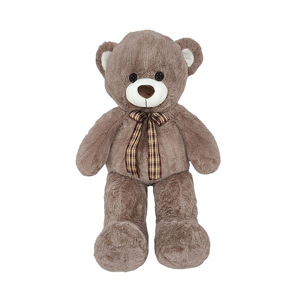 Urso de Pelúcia Fizzy Toys 73cm Grafite Pernas Longas com Laço Xadrez