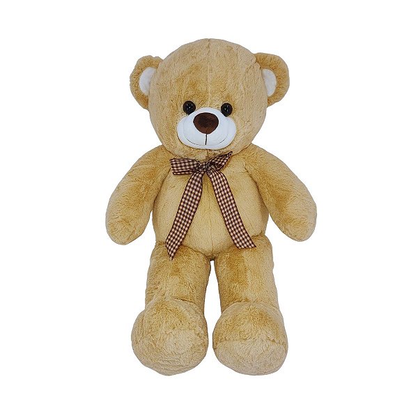 Urso de Pelúcia Fizzy Toys 73cm Bege Pernas Longas com Laço Xadrez