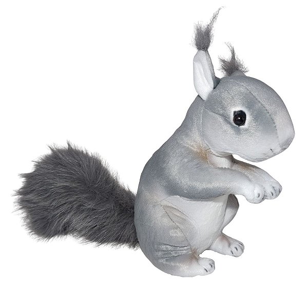 Esquilo de Pelúcia Fizzy Toys Cinza Realista com Cauda Fofa e Macia