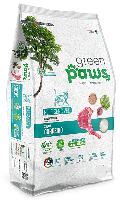 RACAO GREEN PAWS GATO CASTRADO CORDEIRO 1,5KG