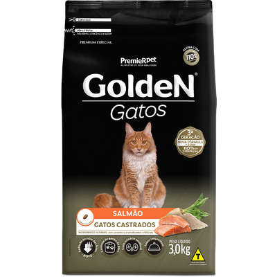RACAO GOLDEN GATOS CASTRADOS SALMAO 3KG