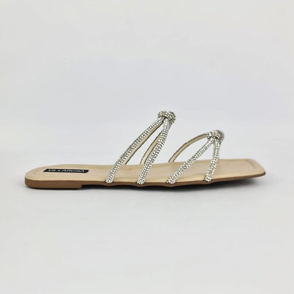 Sandalia rasteira strass off white salto Villa Rosa