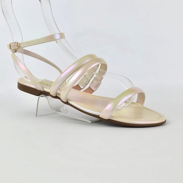 Sandalia rasteira off white metalizada Via Scarpa