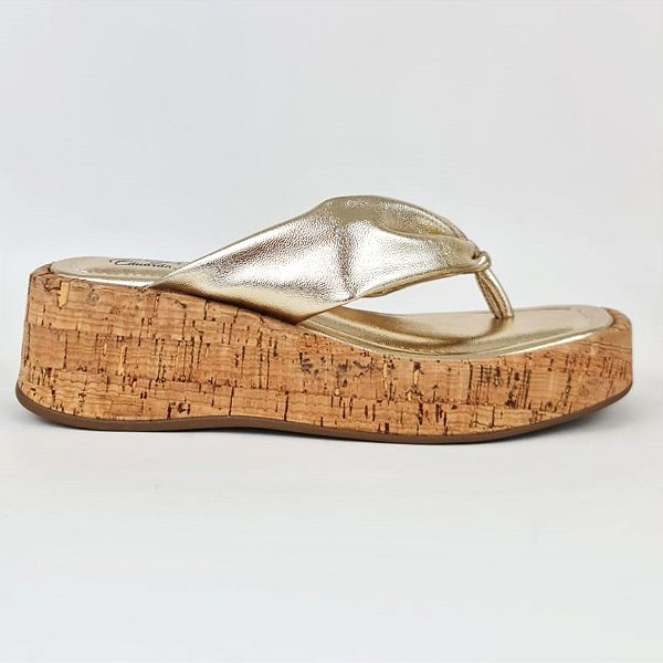Flatform de cortiça dedo metalizada ouro Eduarda Porto