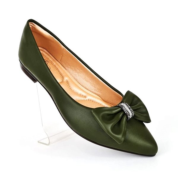 Sapatilha Verde Oliva laço strass Eduarda Porto