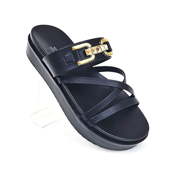 Birken Improviso Preta enfeite dourado