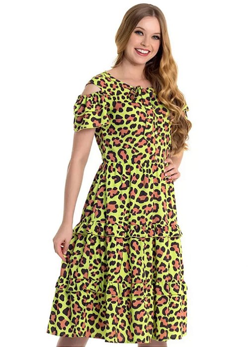 Vestido Halana com Babados Animal Print Hapuk