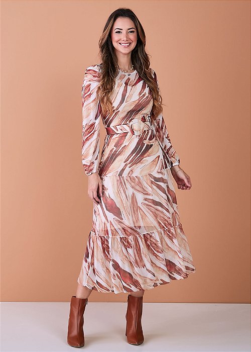 Vestido Deborah Midi Estampado Tatá Martello