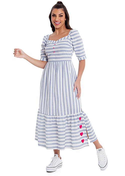 Vestido Júlia Listrado Azul Hapuk
