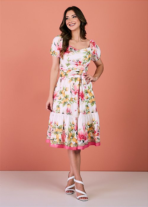 Vestido Sônia Estampado Off-White Tatá Martello