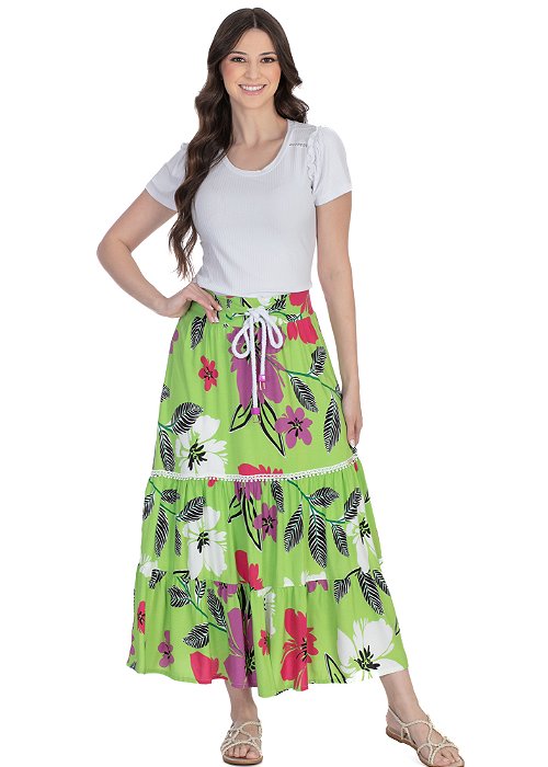 Saia Elise Longa Estampada Verde Hapuk