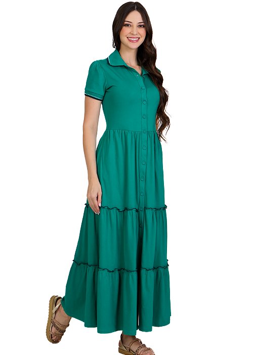 Vestido Yara Longo Gola Polo Verde Hapuk