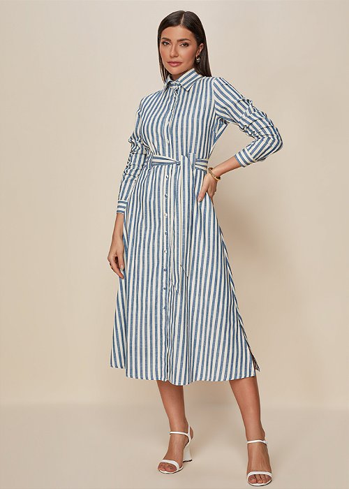 Vestido Midi Listrado Azul Titanium
