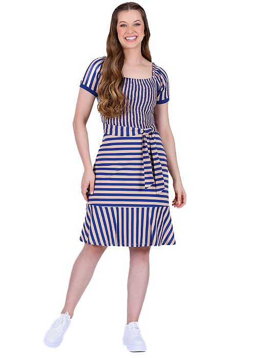 Vestido Súria Listrado Azul Hapuk