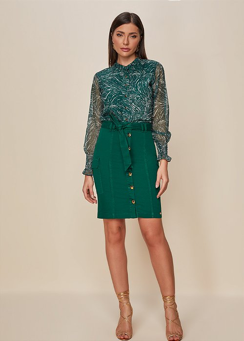 Saia Lápis Sarja Collor Verde Titanium