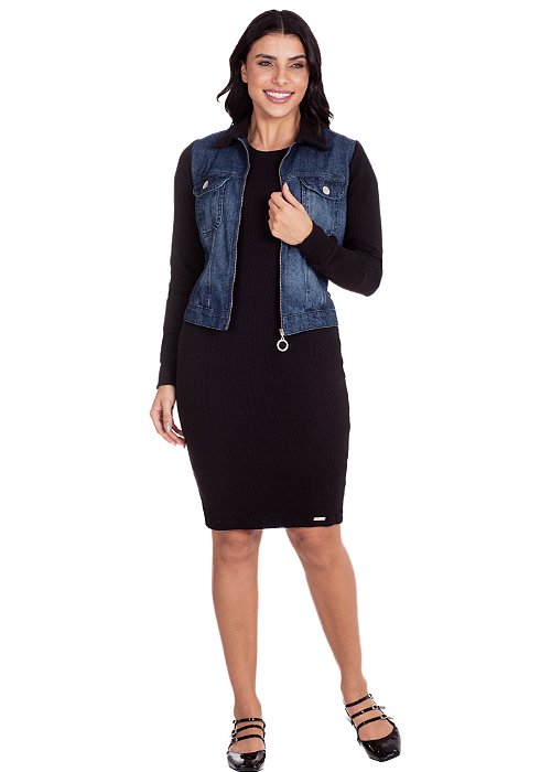 Vestido Indira com Jaqueta Preto Hapuk
