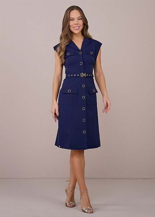 Vestido Thais Alfaiataria Azul Tatá Martello