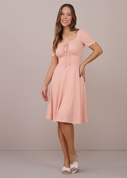 Vestido Fátima Evasê Malha Laranja Tatá Martello