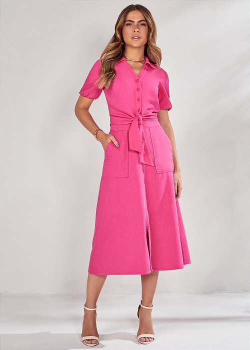 Saia Evasê Sarja Leve Pink Titanium