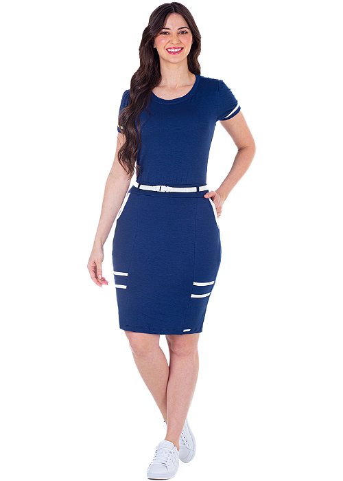 Vestido Heloine Justo Malha Azul Hapuk