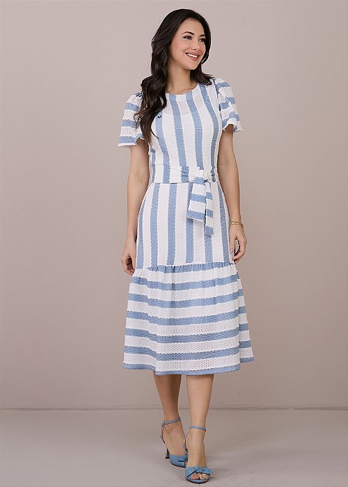 Vestido Ana Listrado Azul Tatá Martello
