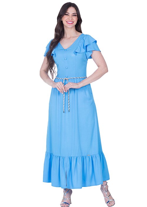 Vestido Glaucia Longo Azul Hapuk