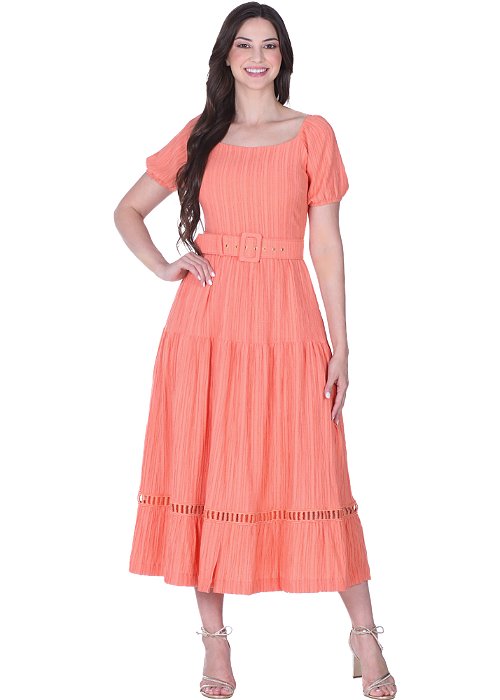 Vestido Katarina Midi Laranja Hapuk