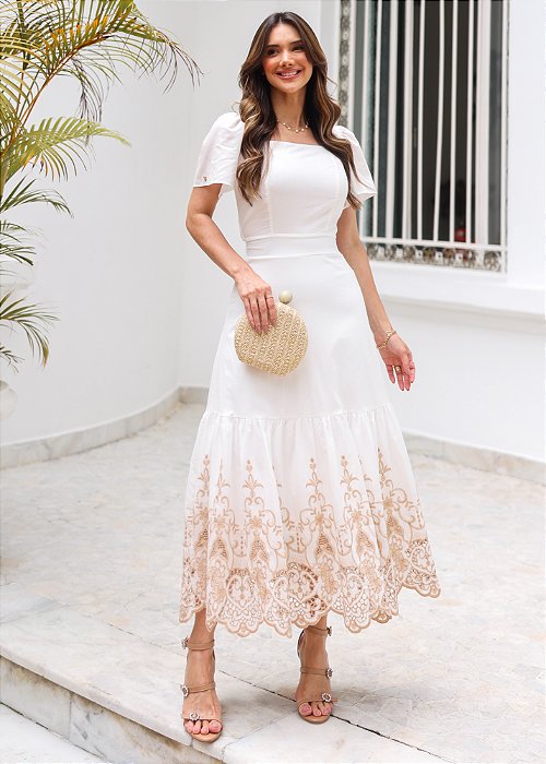 Vestido Jayane com Bordado Off-White Tatá Martello