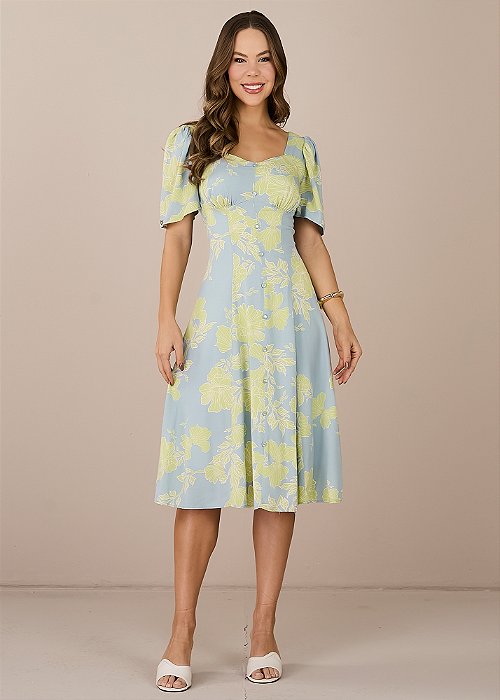 Vestido Isabela Evasê Estampado Verde Tatá Martello