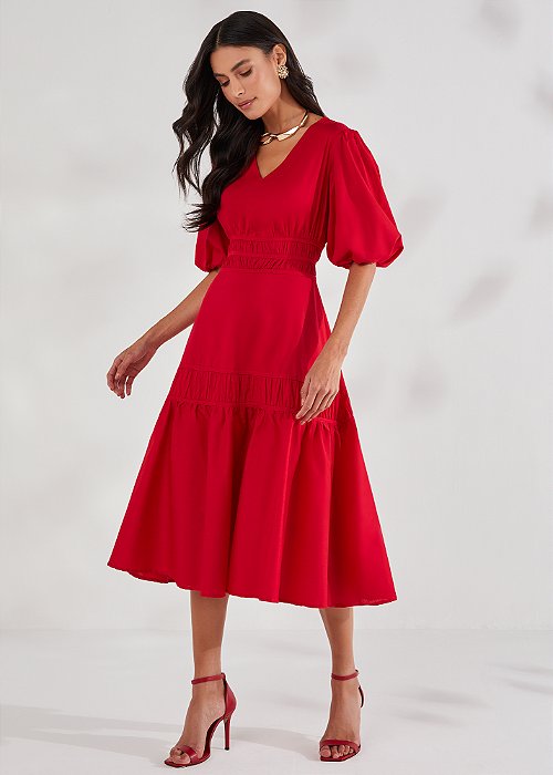 Vestido Midi Tricoline Vermelho Titanium