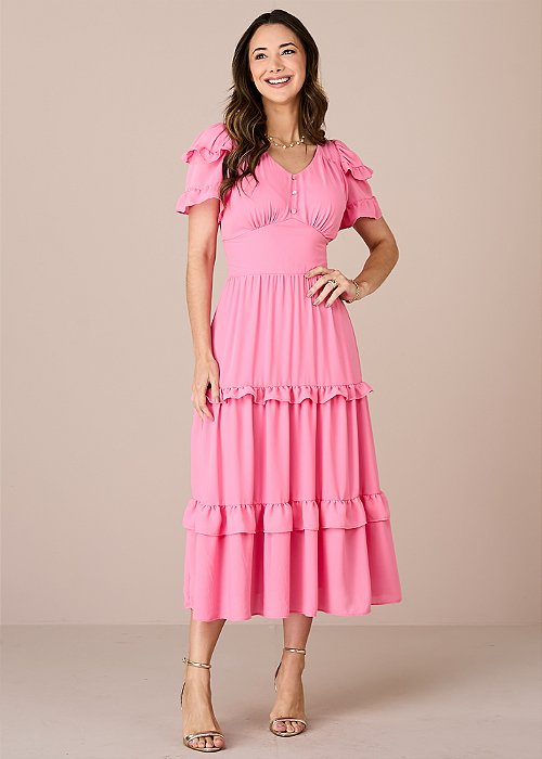 Vestido Juliana com Babados Rosa Tatá Martello