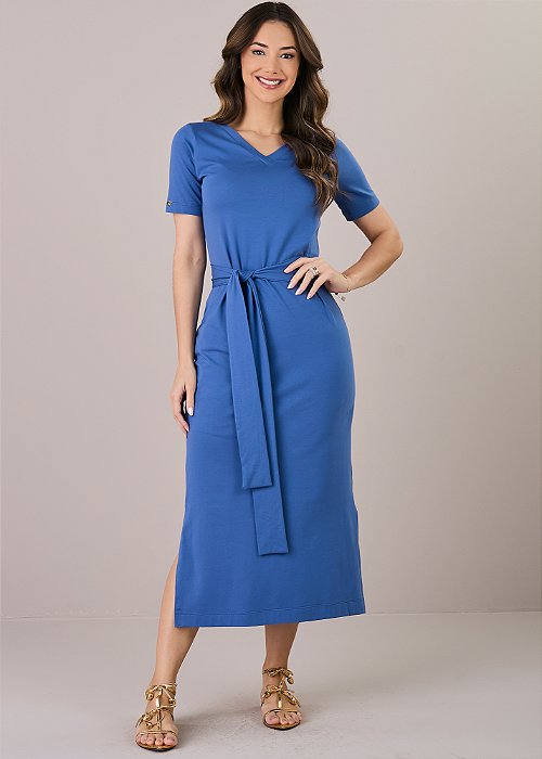 Vestido Vanessa Malha Midi Azul Tatá Martello