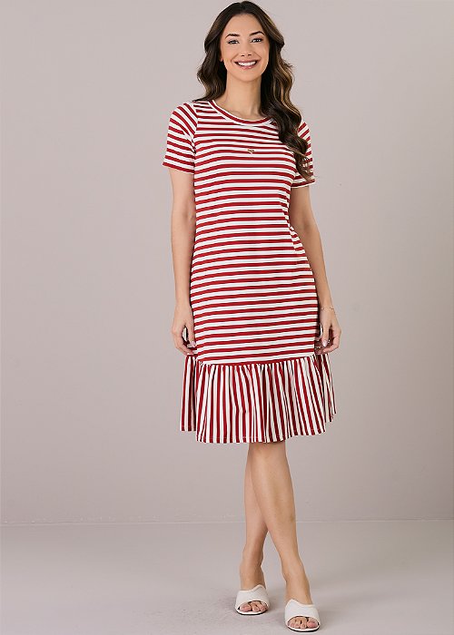 Vestido Isa Malha Listrado Vermelho Tatá Martello