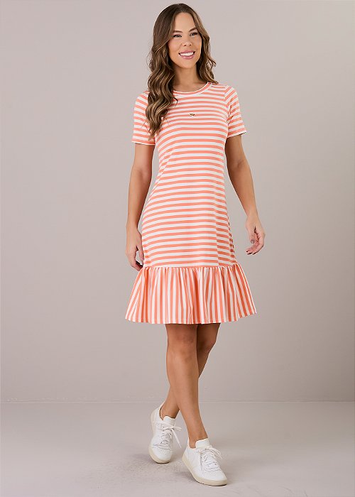 Vestido Isa Malha Listrado Laranja Tatá Martello