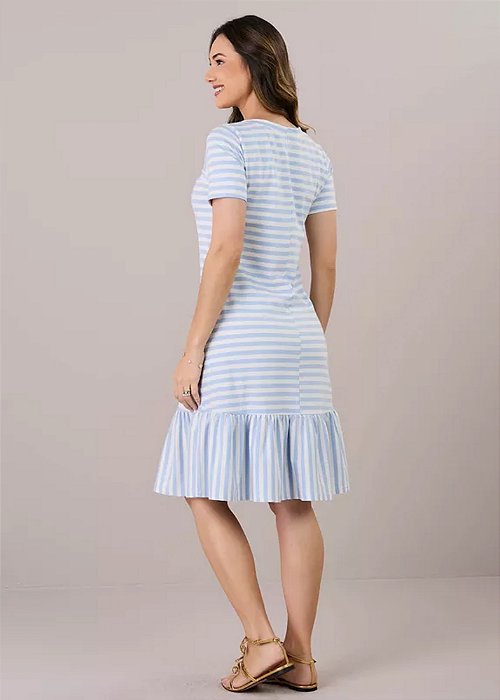 Vestido Isa Malha Listrado Azul Claro Tatá Martello