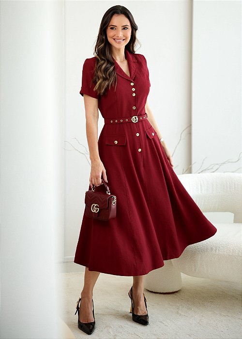 Vestido Anastasia Evasê Marsala Tatá Martello