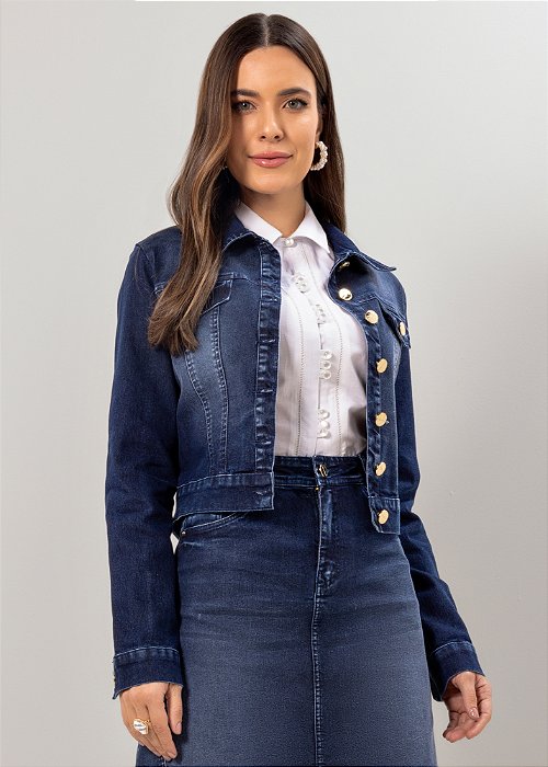 Jaqueta Jeans Tradicional Manga Longa Laura Rosa